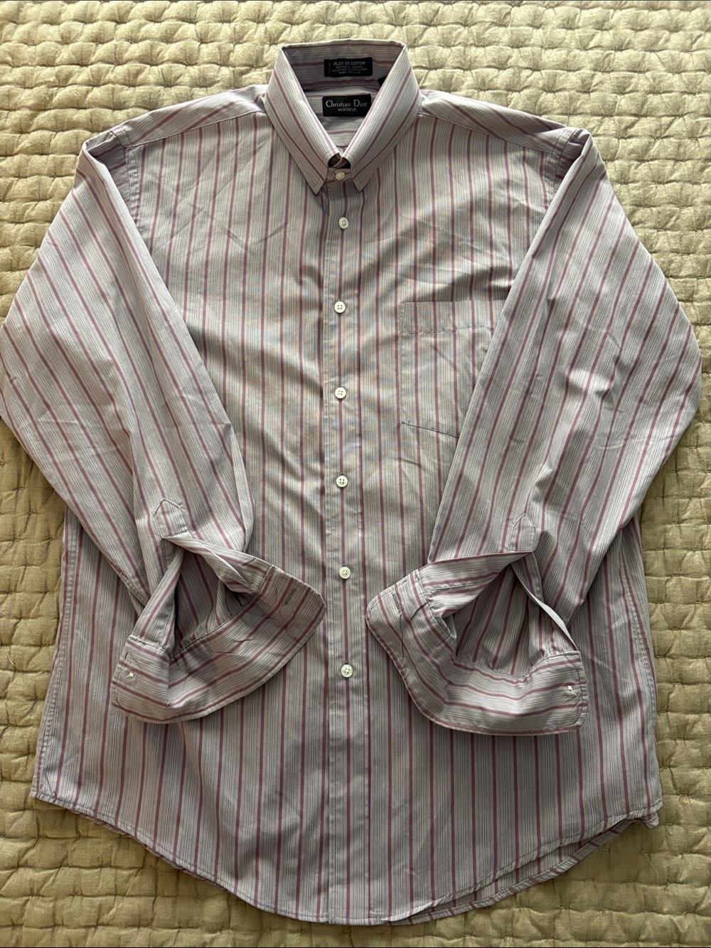 Vintage Christian Dior Men’s Pink Striped Button-Down Shirt